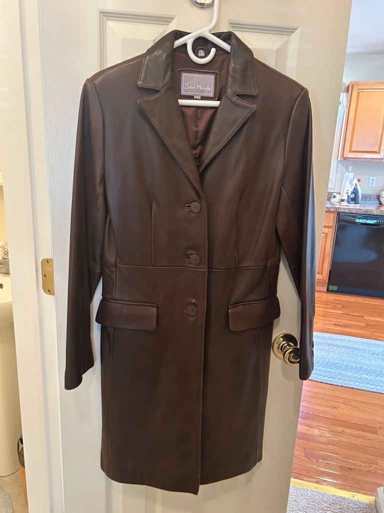Michele Dark Brown Leather Button-Front Jacket Coat